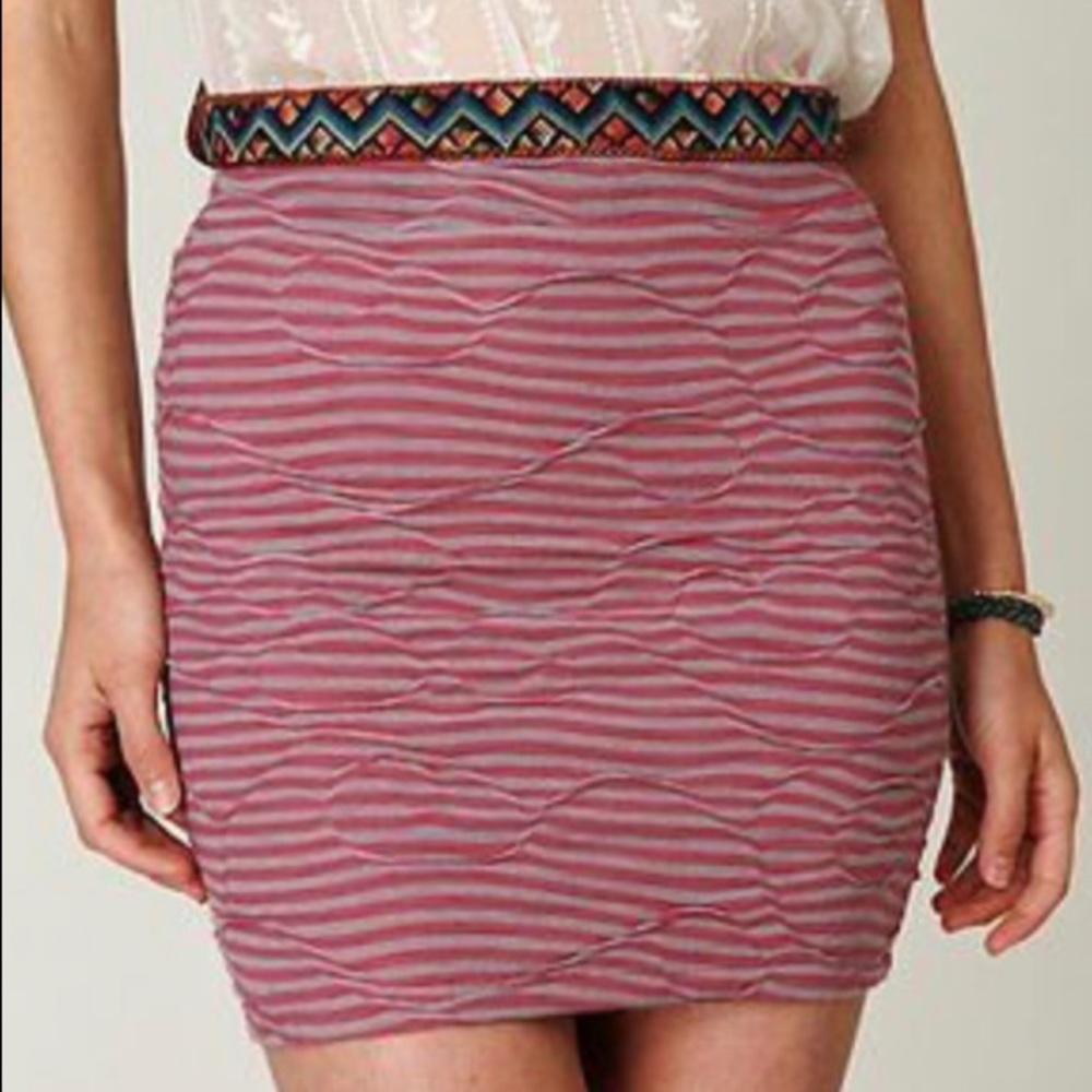 Free People Grey and Pink Textured Mini Skirt
